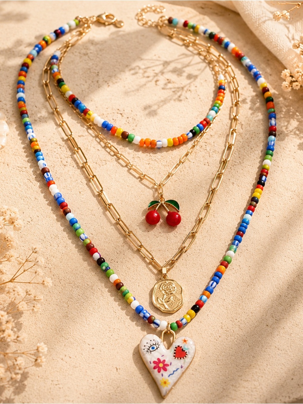 ✨ Free People Colorful Layered Necklace Set – New
